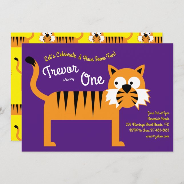 Petits enfants Tiger 1er anniversaire Invitations  (Devant / Derrière)