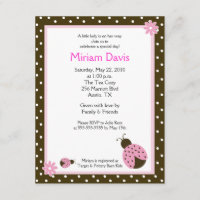 Petits Ladybugs Rose 4x5 Invitations de douche pou