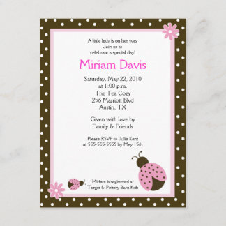 Petits Ladybugs Rose 4x5 Invitations de douche pou