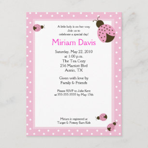 Petits Ladybugs Rose 4x5 Invitations de douche pou