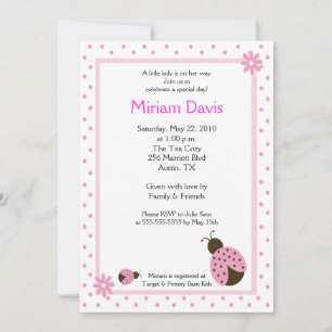 Petits Ladybugs Rose 5x7 Invitations de douche béb