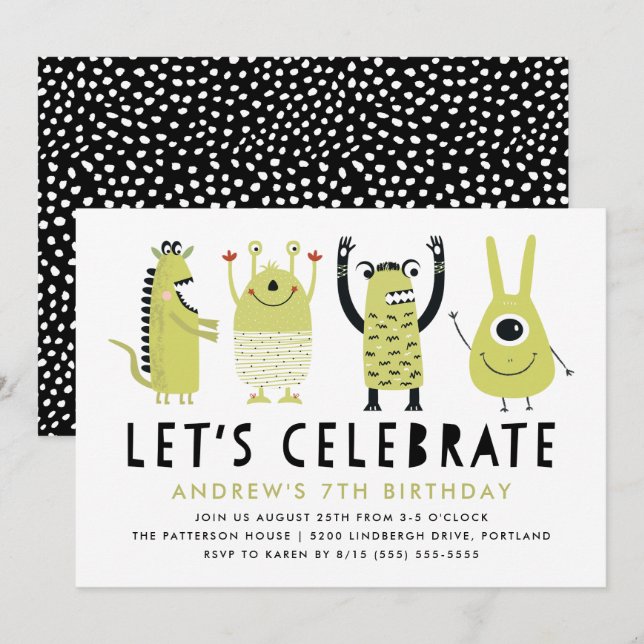 Petits monstres | Invitation de fête d'anniversair (Devant / Derrière)