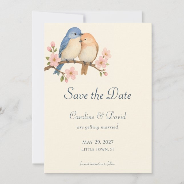 Petits Oiseaux Amoureux Faire-Part de Mariage à En (Devant)