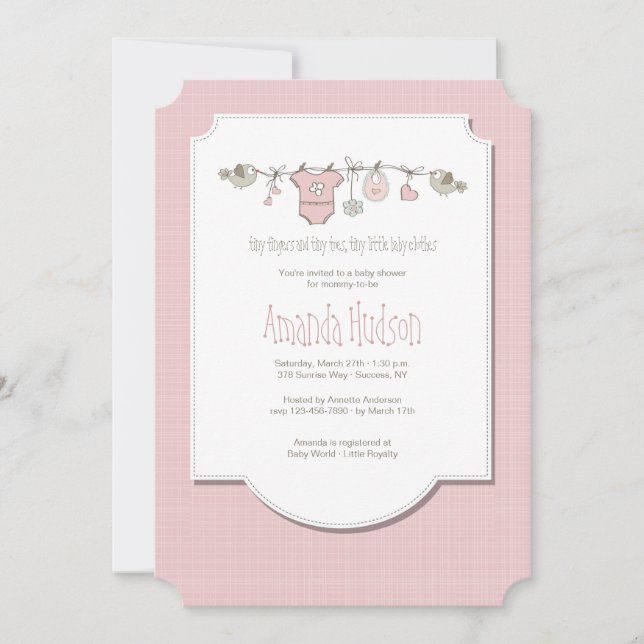 Petits oiseaux Clothesline Invitation (Devant)