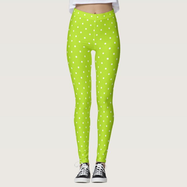 Petits pois blancs sur des leggings vert citron  (Devant)