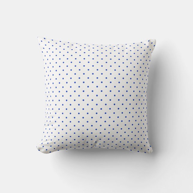 Petits pois bleu cobalt sur un coussin de jet blan (Recto)