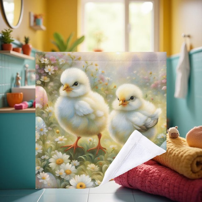 Petits poussins dans la prairie avec oeufs de Pâqu (Créateur téléchargé)