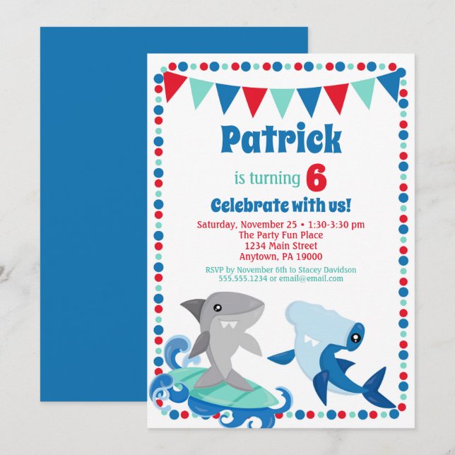 Petits requins Invitation Drôle Anniversaire Fête (Devant / Derrière)