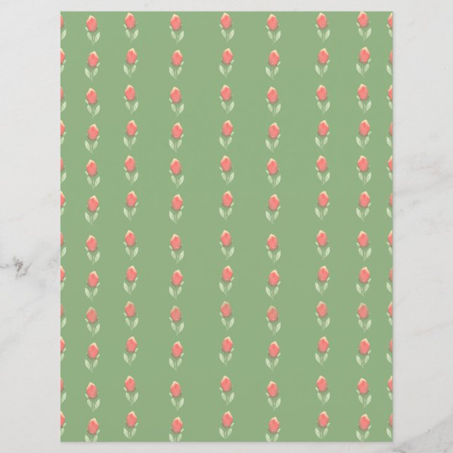 Petits Rosebustes roses sur feuille de papier vert (Devant)