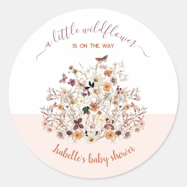 Petits Stickers Baby shower Fleur sauvage Rose fil (Devant)
