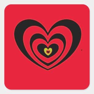 Petits Stickers Carrés Rouges Aux Coeurs Noirs Rou