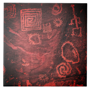 Pétroglyphes Écrits de la grotte Hopi Art Carreau