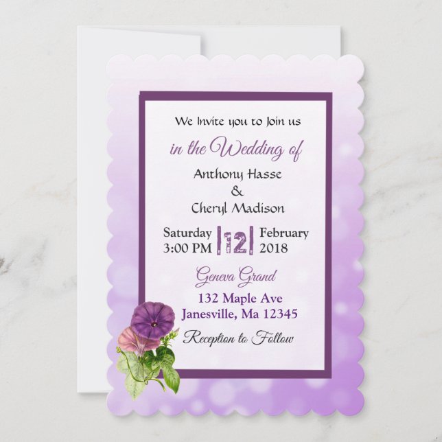 Pétunias à rayures violettes Invitations de mariag (Devant)