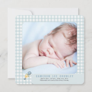 Peu de faire-part de naissance bleu de photo de