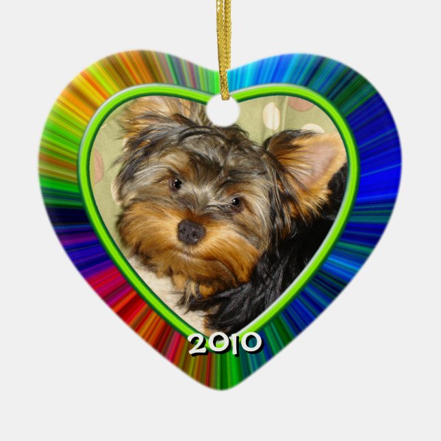 Peu de premier ornement de Noël de Yorkies (Devant)
