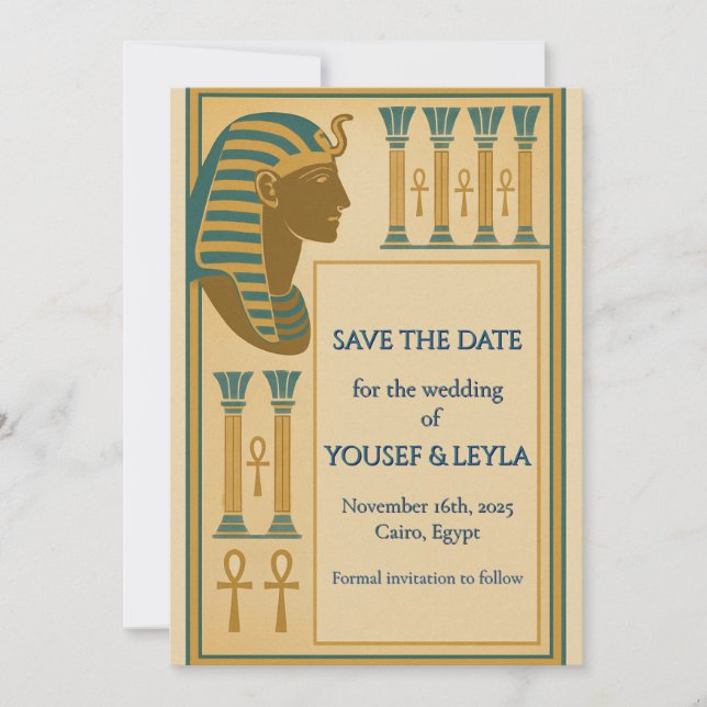 Pharaon Égyptien & Ankh Or Faire-Part de Conservat (Devant)