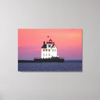Phare au coucher du soleil toile enveloppée Imprim
