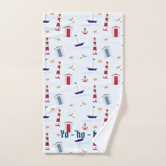 Phare, Bateaux et drapeaux Rouge, Blanc, Bleu (Serviette à main)