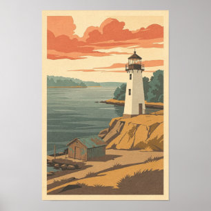 Phare blanc sur la tête de terre ocre Affiche de v
