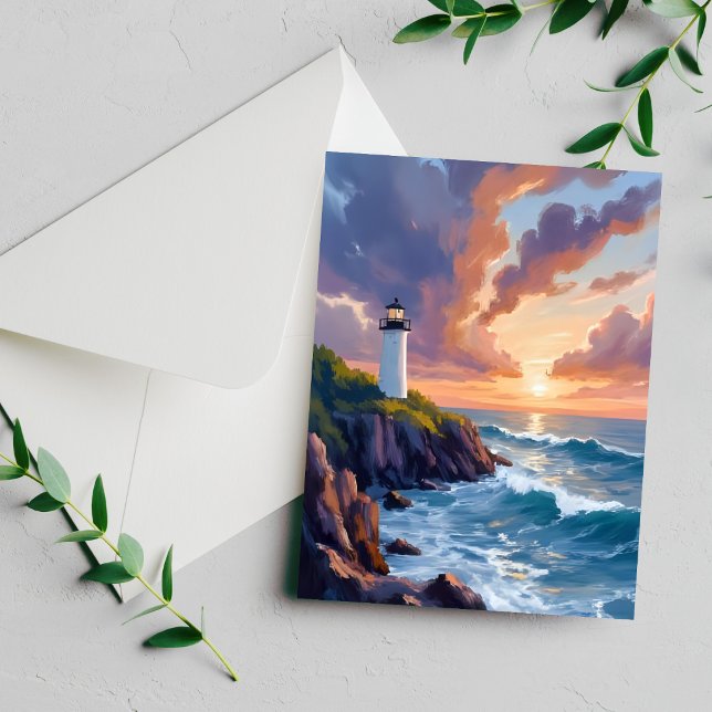 Phare côtier au coucher du soleil | Carte de peint (Créateur téléchargé)