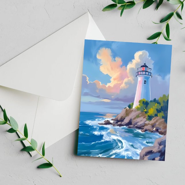 Phare côtier | Carte de mer aux vagues de l'océan  (Créateur téléchargé)