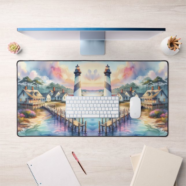 Phare côtier et chalets de plage Scène (Bureau 1)