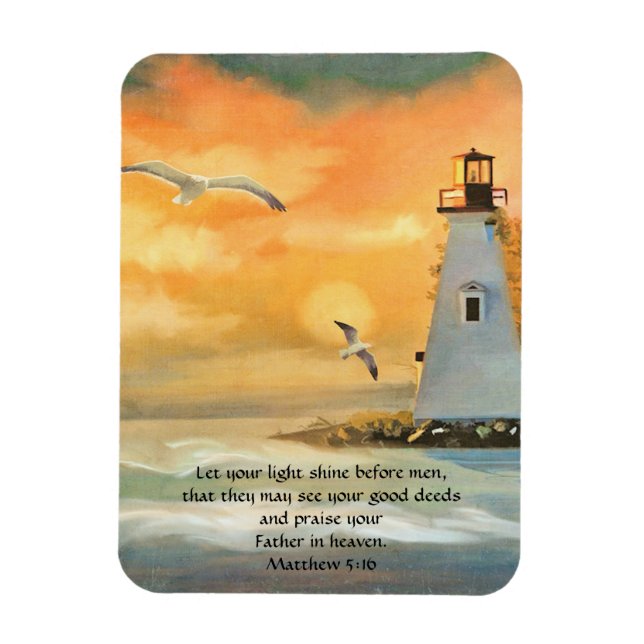 Phare coucher de soleil Bible Verse Magnet (Vertical)