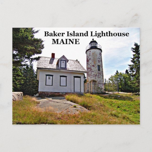 Phare de Baker Island, carte postale du Maine (Devant)