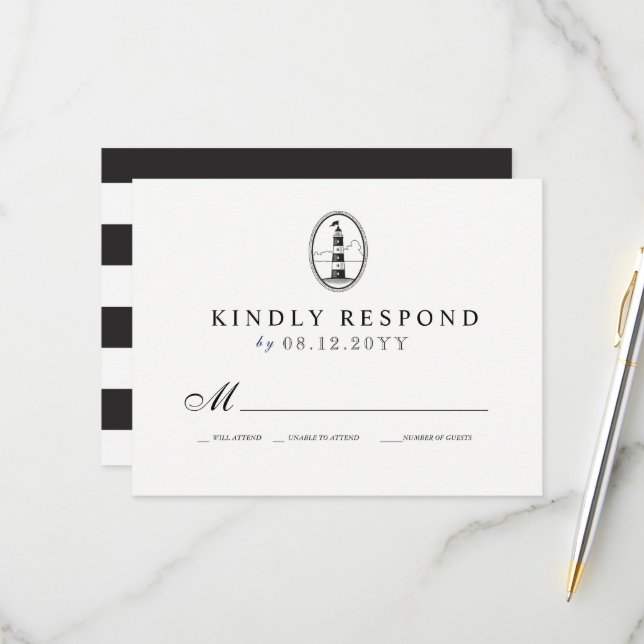 Phare de Beach| Mariage Nautique RSVP B/W (Devant/Arrière en situation)