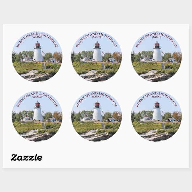 Phare de Burnt Island, Stickers ronds du Maine (Feuille)