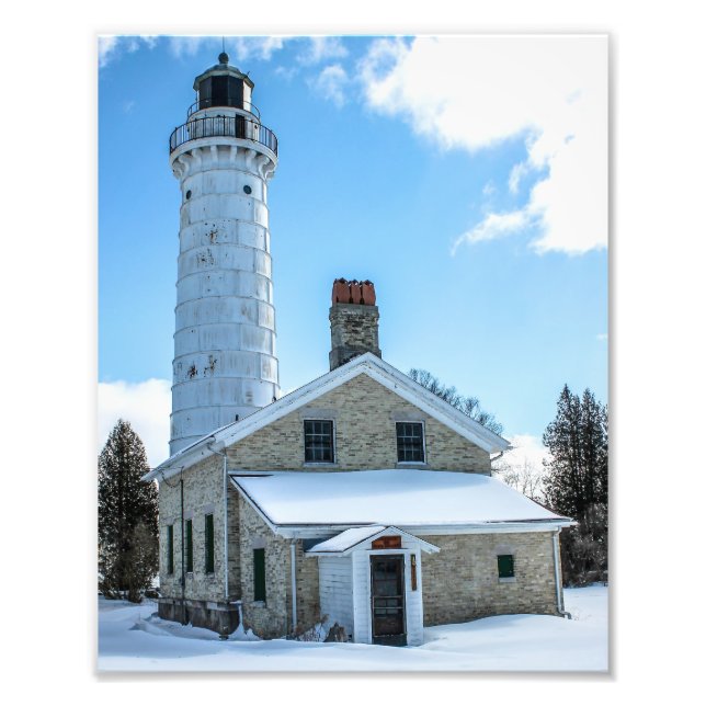 Phare de Cana Island en hiver Photographie Imprime (Devant)