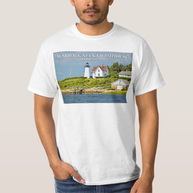 Phare de cou de Warwick, T-shirt d'Île de Rhode (Devant)
