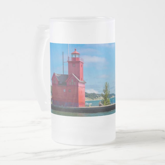Phare de Holland Harbour - Verre givrée Bière Mug (Devant gauche)