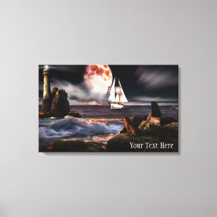Phare de nuit avec toile de lune géante Imprimer