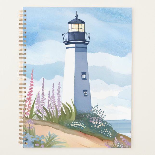Phare en fleurs | Fleur floral aquarelle côtière (Devant)