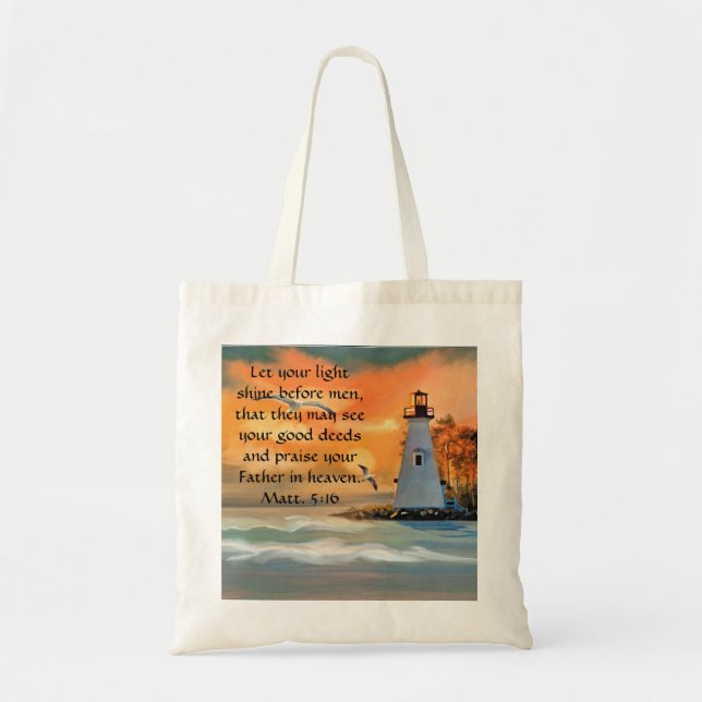 Phare et coucher de soleil Bible Verse Sac fourre- (Devant)