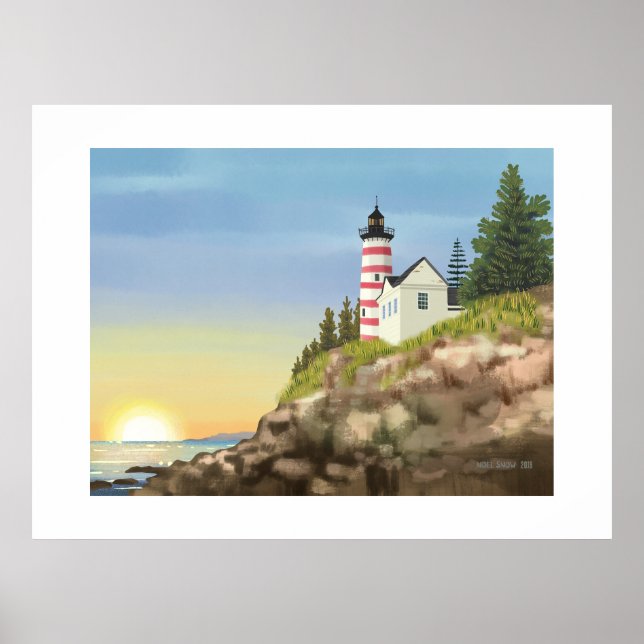 Phare et coucher de soleil en grande impression (Devant)