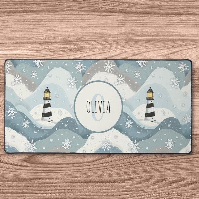 Phare et vagues glacées Monogramme nautique d'hive (Créateur téléchargé)