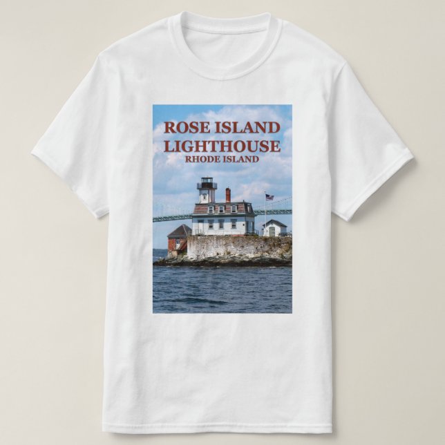 Phare rose d'île, T-shirt d'Île de Rhode (Design devant)