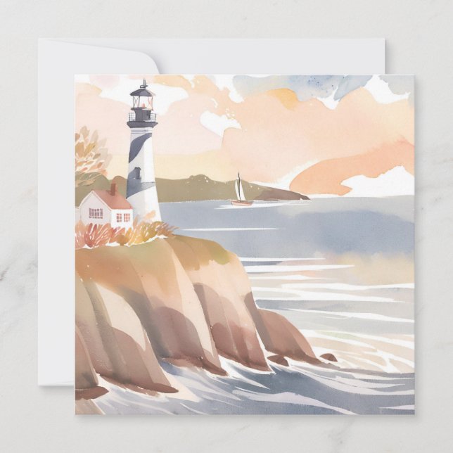 Phare sur la rive | Carte Watercolor Ocean (Devant)