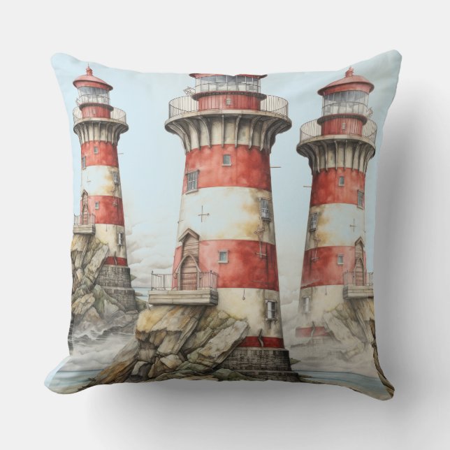 Phare sur Rocks Lancer Oreiller (Recto)