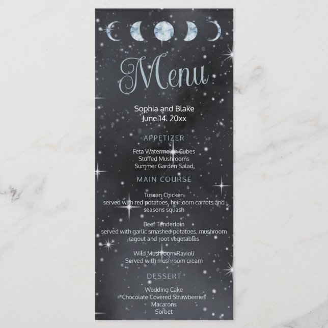 Phases de la nuit Mariage plat menu (Devant)