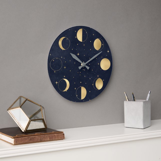 Phases de lune céleste or Acrylique Horloge murale (Bureau)