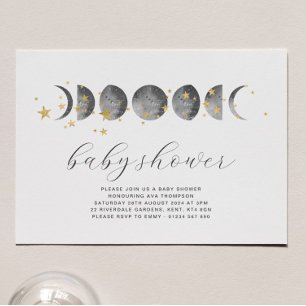 Phases de lune Gold Stars Baby shower Invitation