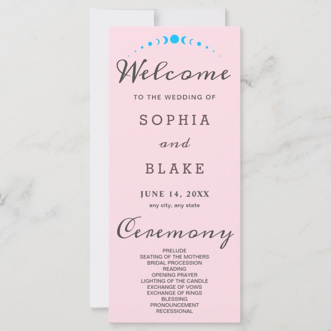 Phases de Lune Turquoise Soft Rose Wedding Program (Devant)