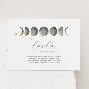 Phases Lune Gold Stars Anniversaire Invitation