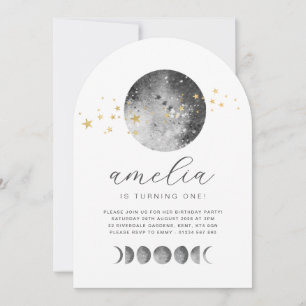 Phases Lune Gold Stars Anniversaire Invitation