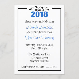 PhD Grad 2018 Graduation Invitation (Casquettes bl