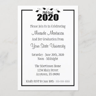 PhD Grad 2020 Graduation Invitation (Casquettes no