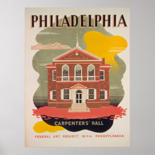 Philadelphia Carpenters Hall Poster vintage